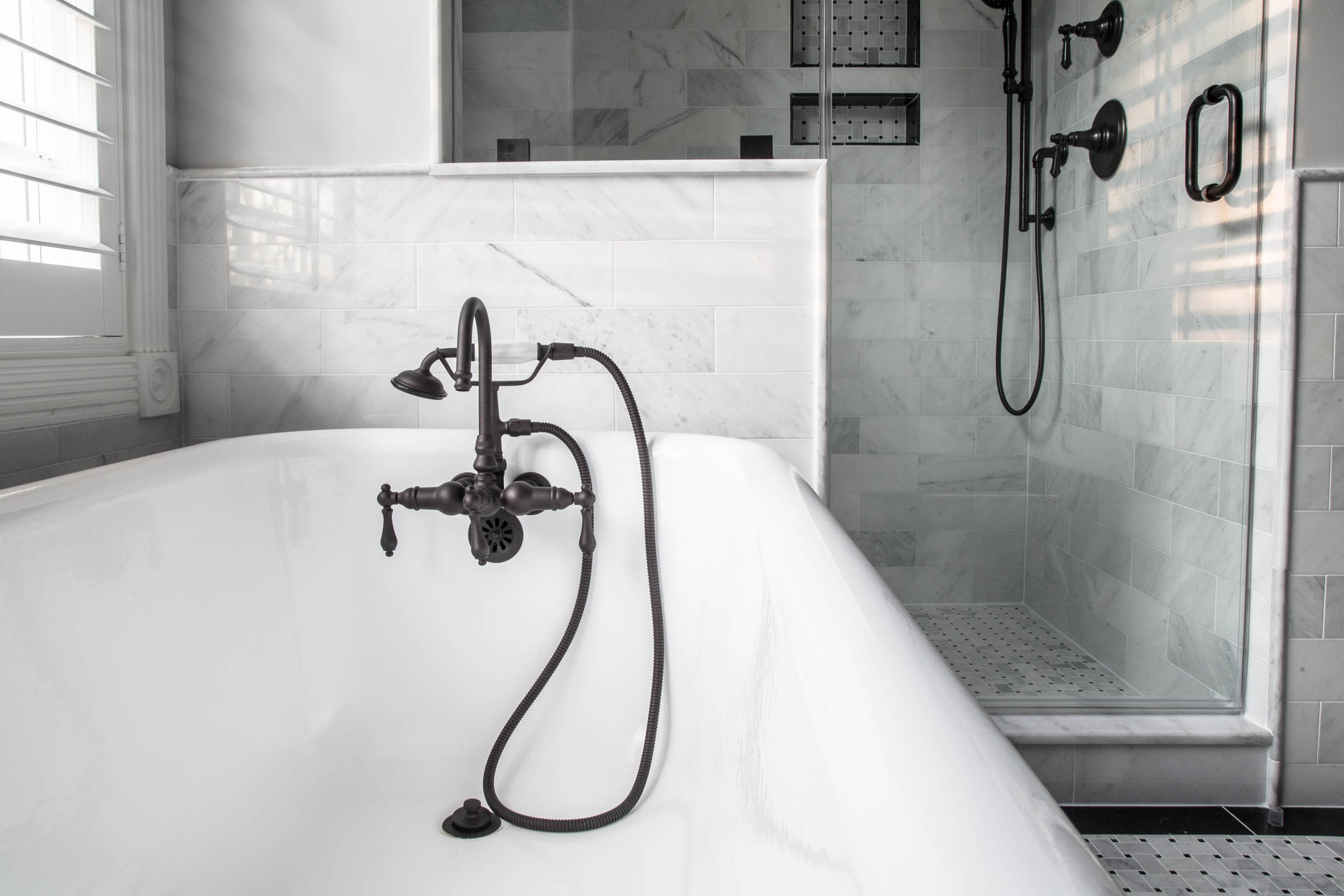 Modern bathroom remodel with tile and contemporary fixtures
