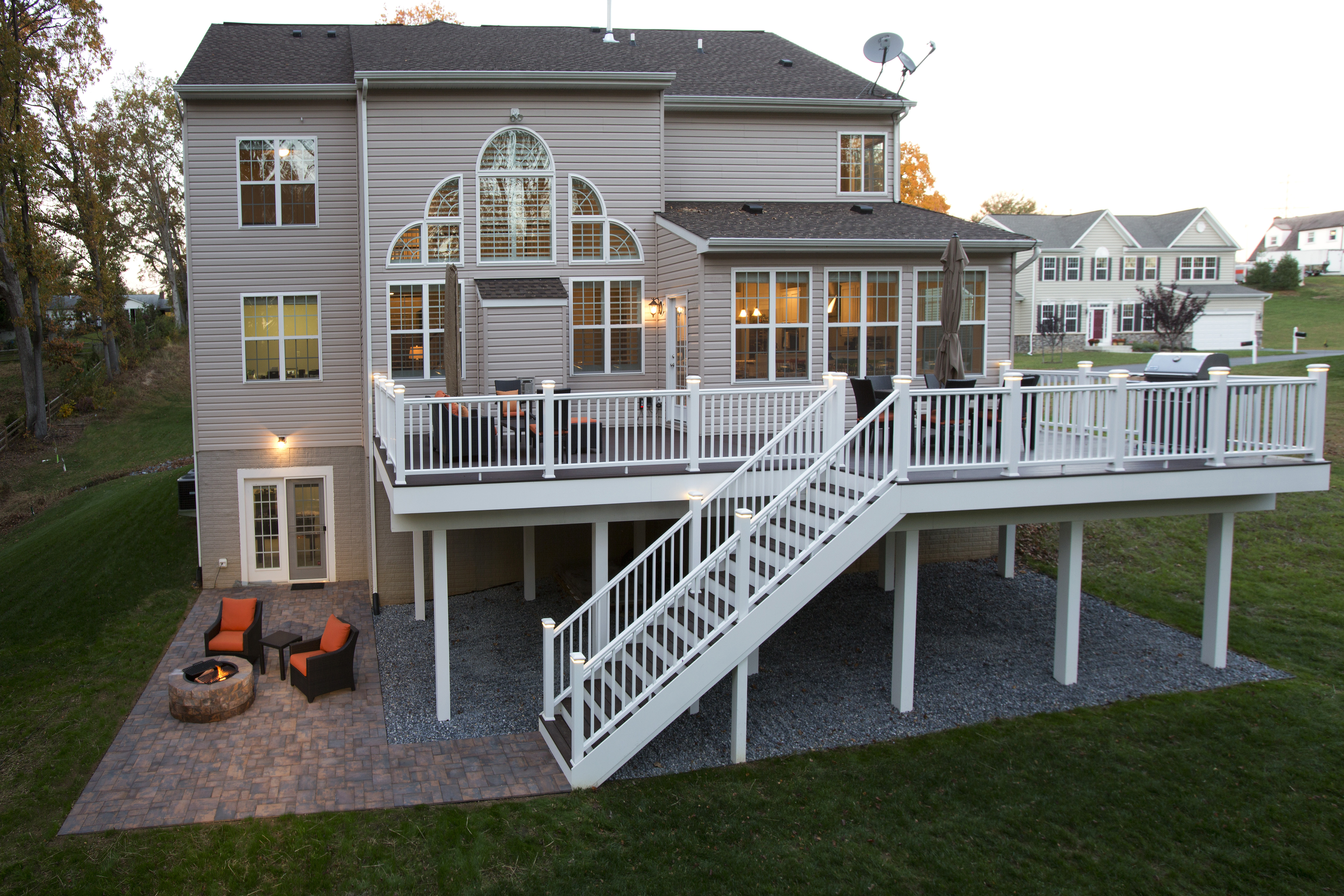 Deck at dusk with ambient lighting