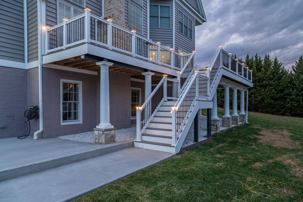 Large multi-level deck with night lighting
