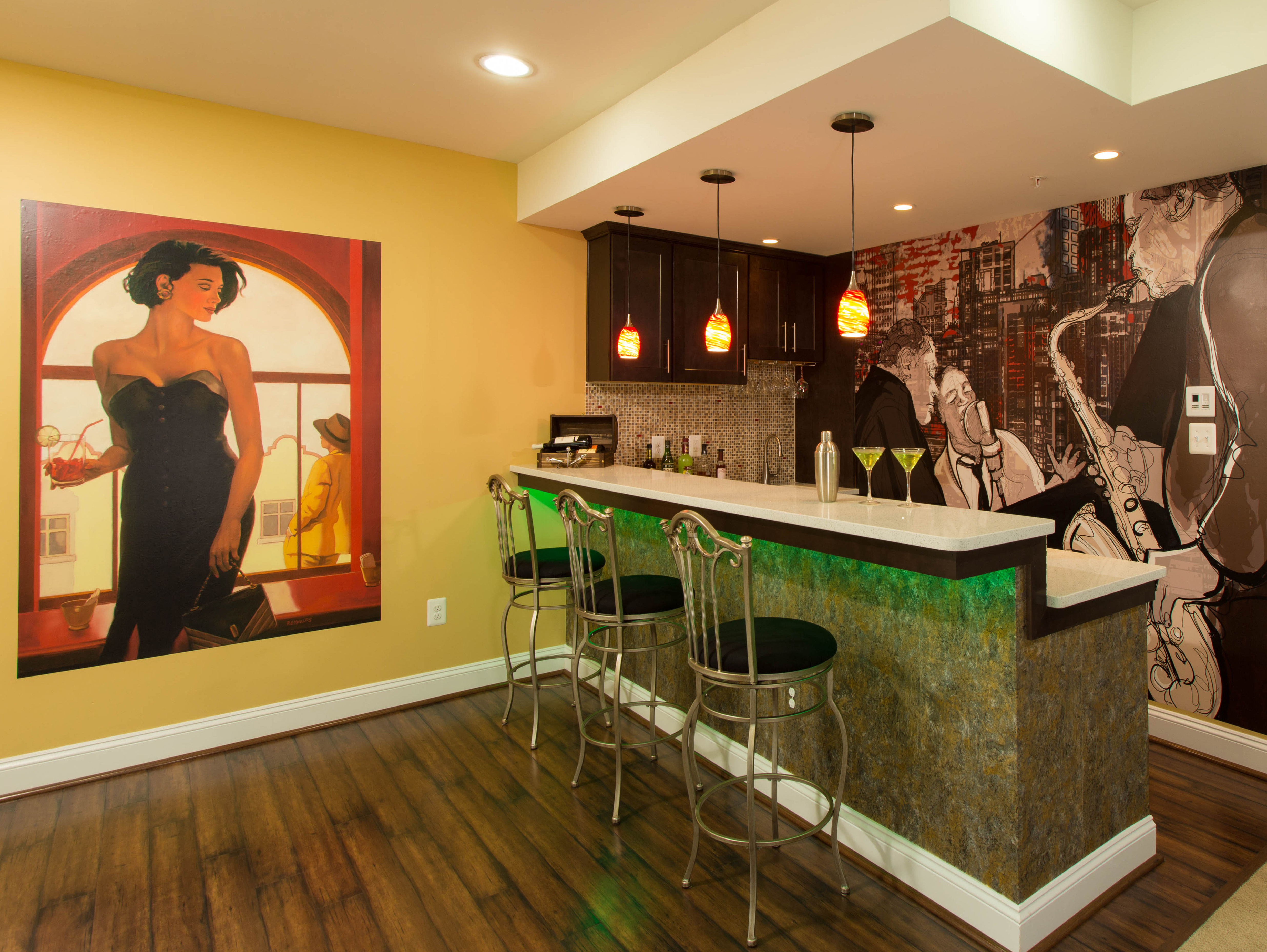 Bar area with green LED accent lighting