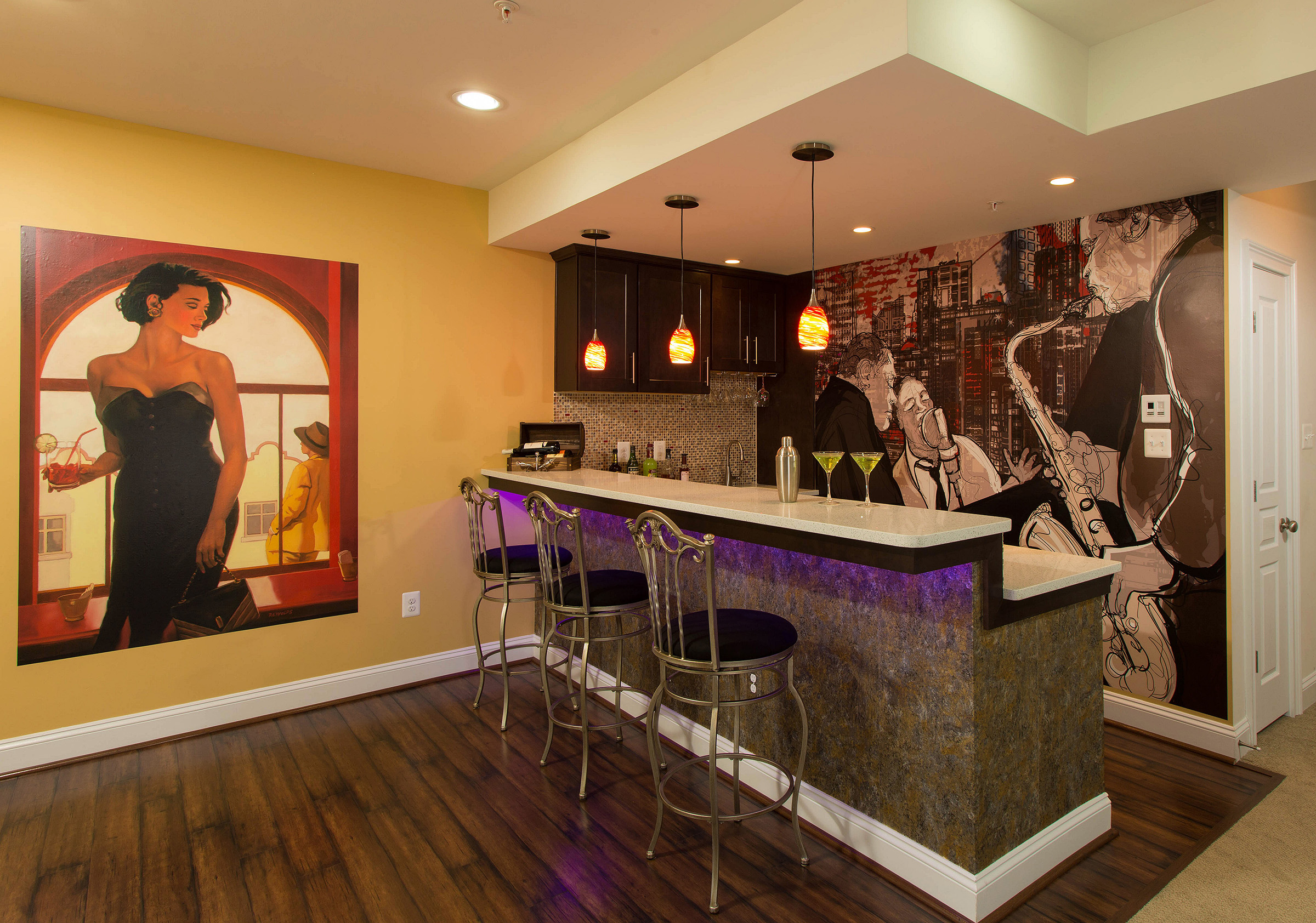 Bar area with purple LED accent lighting